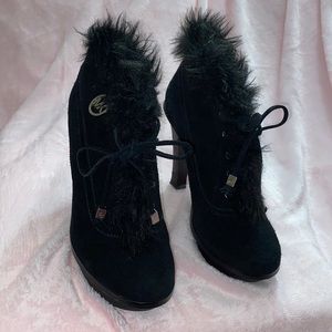 MICHAEL Michael Kors BLACK SUEDE FUR TRIM BOOTS